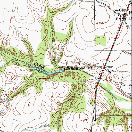 Topographic Map of Wildwood Mill, TN