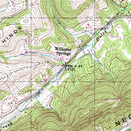 Topographic Map of Williams Springs, TN