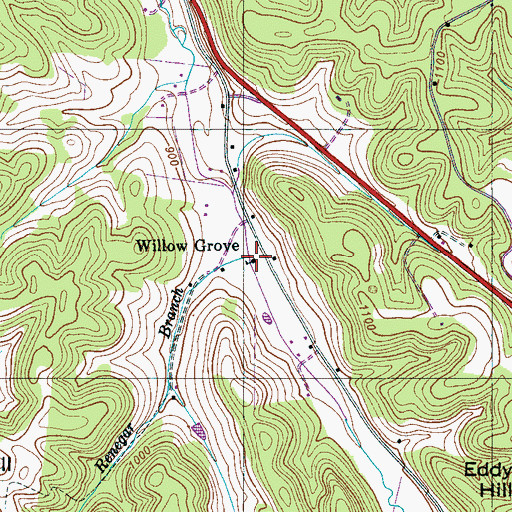 Topographic Map of Willow Grove, TN