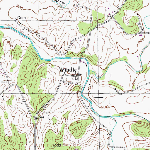 Topographic Map of Windle, TN