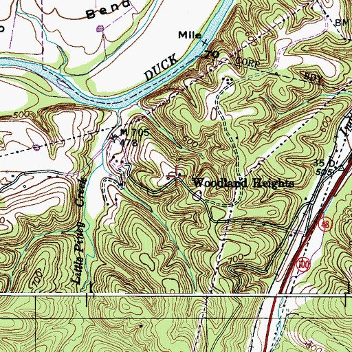 Topographic Map of Woodland Heights, TN