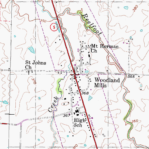 Topographic Map of Woodland Mills, TN
