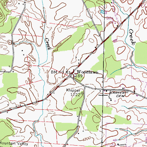 Topographic Map of Woodlawn, TN