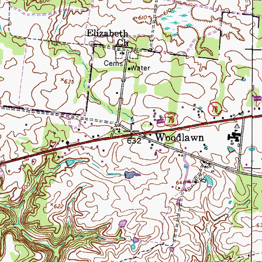 Topographic Map of Woodlawn, TN