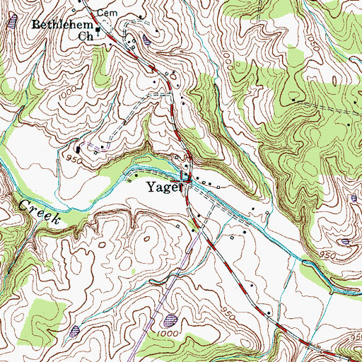 Topographic Map of Yager, TN
