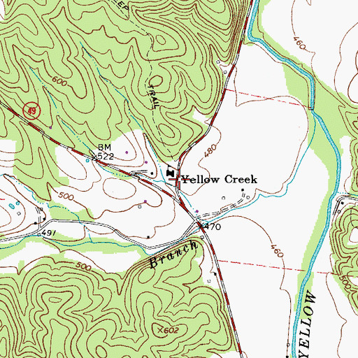 Topographic Map of Yellow Creek, TN