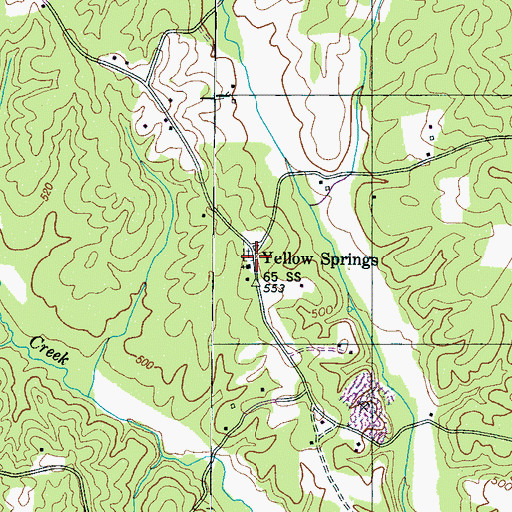 Topographic Map of Yellow Springs, TN