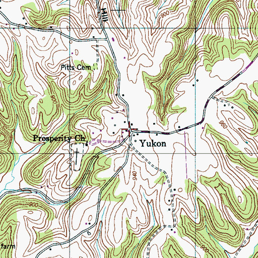 Topographic Map of Yukon, TN