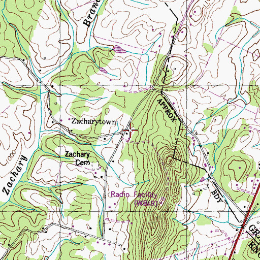 Topographic Map of Zacharytown, TN