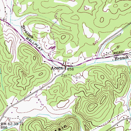 Topographic Map of Acorn, TN