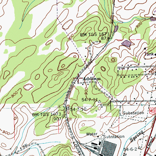 Topographic Map of Addison, TN