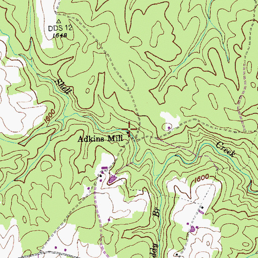 Topographic Map of Adkins Mill, TN