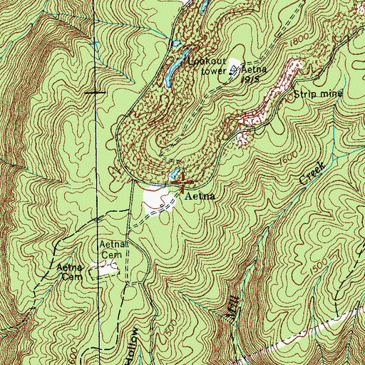 Topographic Map of Aetna, TN