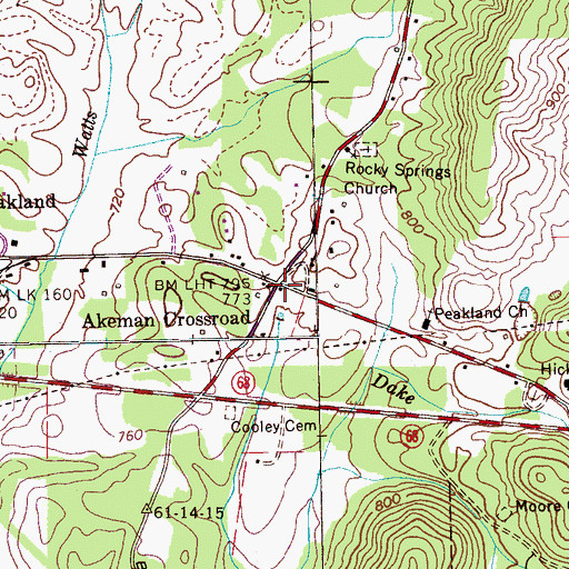 Topographic Map of Akeman Crossroad, TN