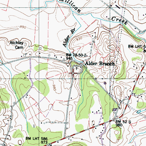 Topographic Map of Alder Branch, TN