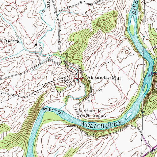 Topographic Map of Alexander Mill, TN