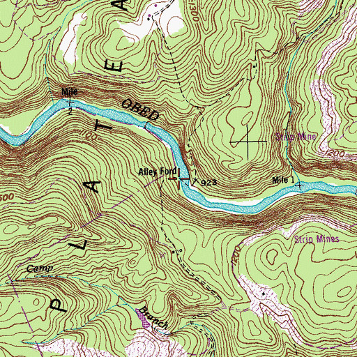 Topographic Map of Alley Ford, TN