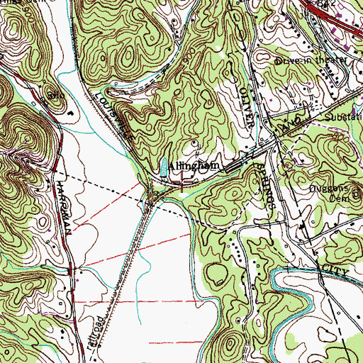Topographic Map of Allingham, TN