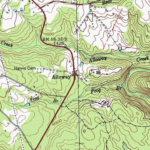 Topographic Map of Alloway, TN