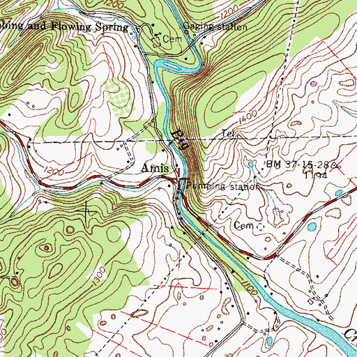 Topographic Map of Amis, TN