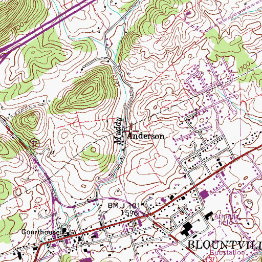 Topographic Map of Anderson, TN