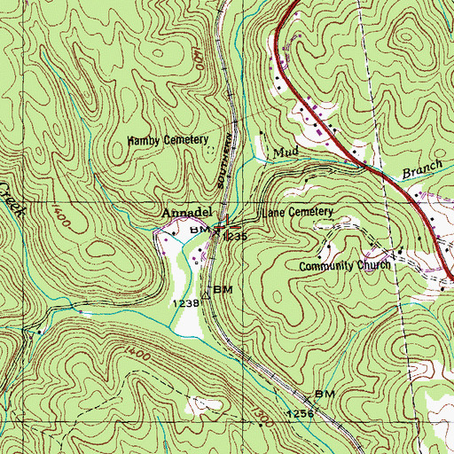 Topographic Map of Annadel, TN