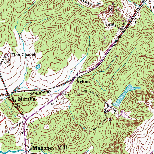 Topographic Map of Arline, TN