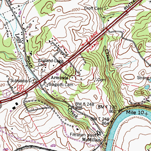 Topographic Map of Arminda, TN