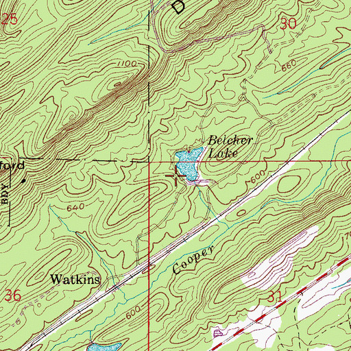 Topographic Map of Belcher Lake Dam, AL