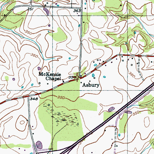 Topographic Map of Asbury, TN