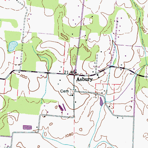 Topographic Map of Asbury, TN