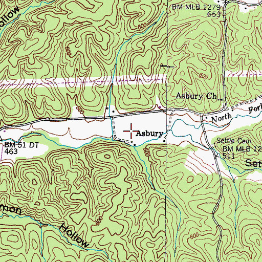 Topographic Map of Asbury, TN