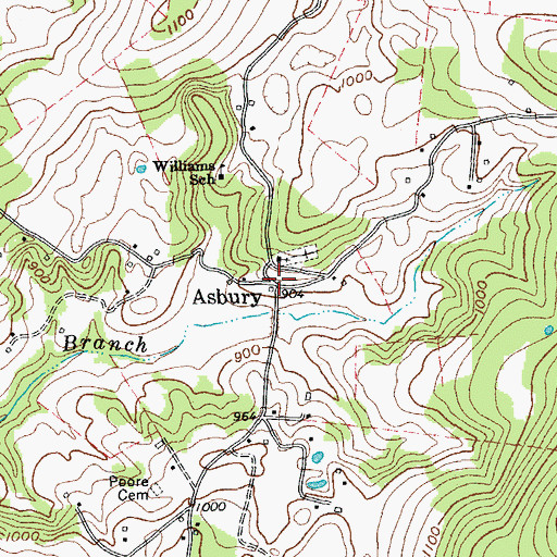Topographic Map of Asbury, TN