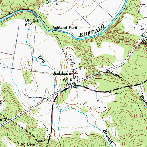 Topographic Map of Ashland, TN