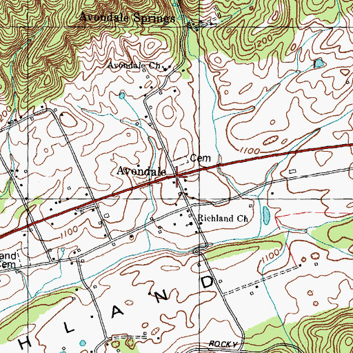 Topographic Map of Avondale, TN