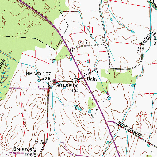 Topographic Map of Bain, TN
