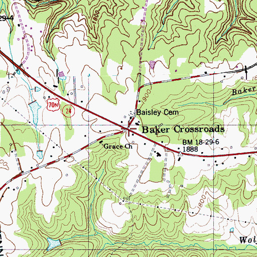 Topographic Map of Baker Crossroads, TN