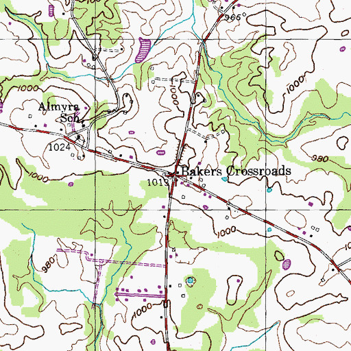 Topographic Map of Bakers Crossroads, TN