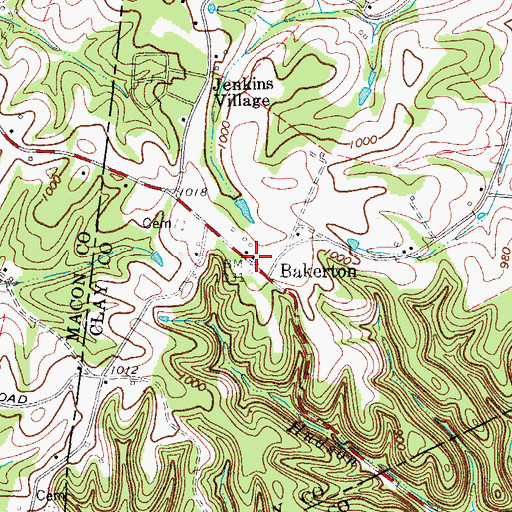 Topographic Map of Bakerton, TN
