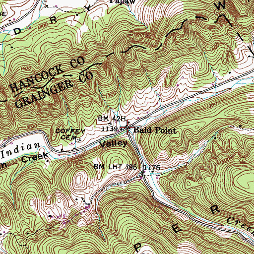 Topographic Map of Bald Point, TN