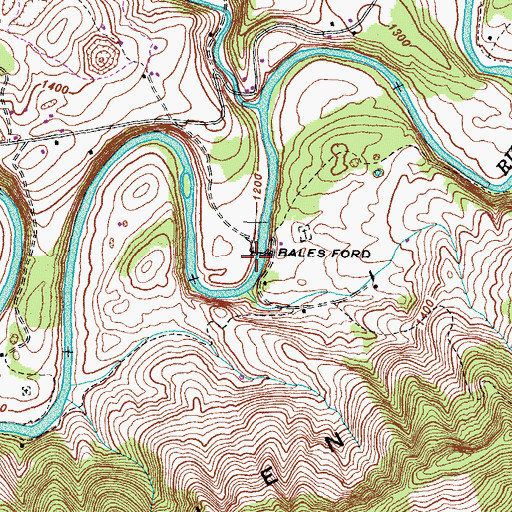 Topographic Map of Bales Ford, TN