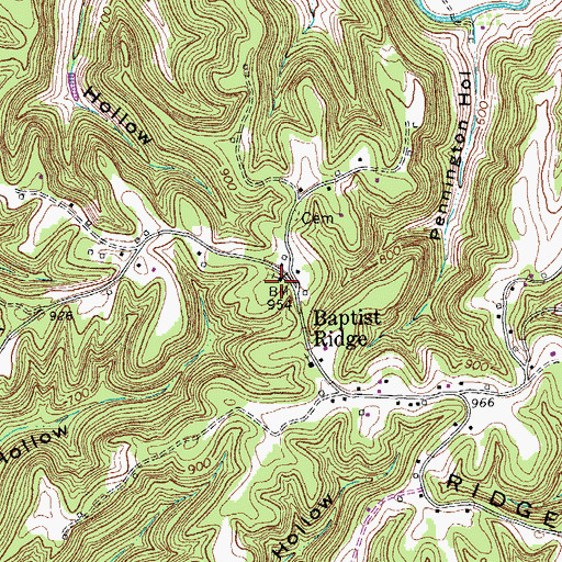 Topographic Map of Baptist Ridge, TN