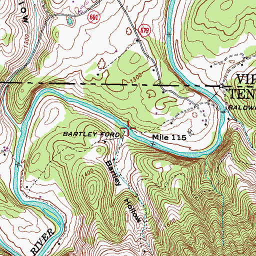 Topographic Map of Barley Ford, TN
