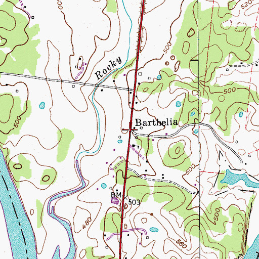 Topographic Map of Barthelia, TN
