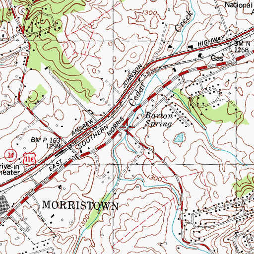 Topographic Map of Barton Springs, TN