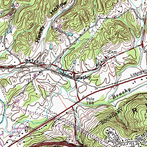 Topographic Map of Batley, TN
