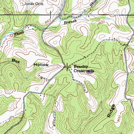 Topographic Map of Beasley Crossroads, TN