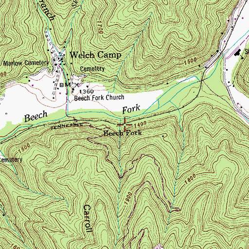 Topographic Map of Beech Fork, TN