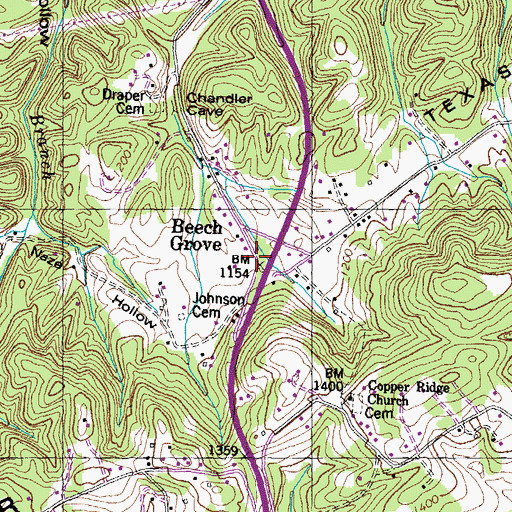 Topographic Map of Beech Grove, TN