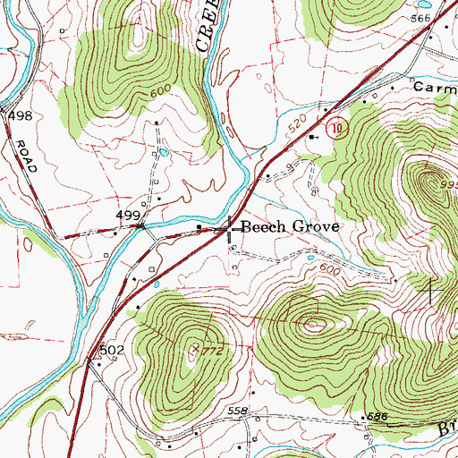 Topographic Map of Beech Grove, TN